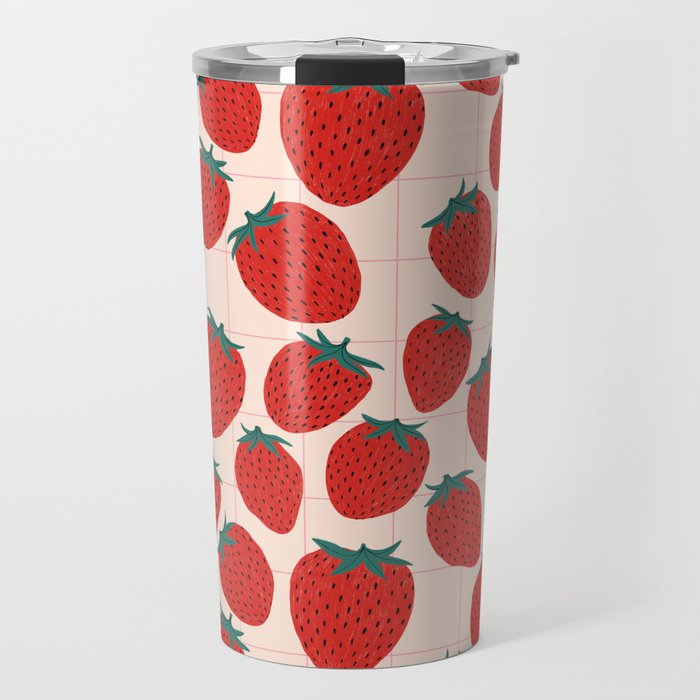 Red strawberries pattern Travel Mug Gallery Image 1