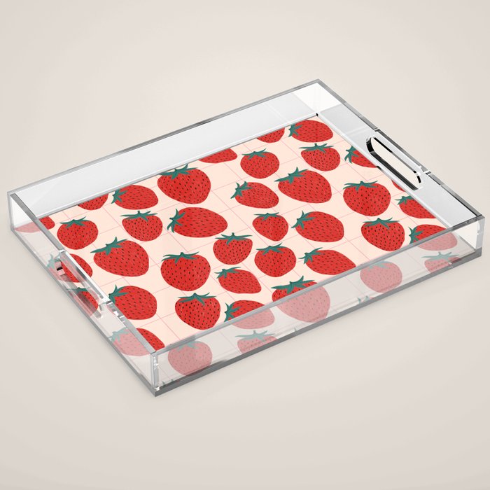 Red strawberries pattern Acrylic Tray Gallery Image 1