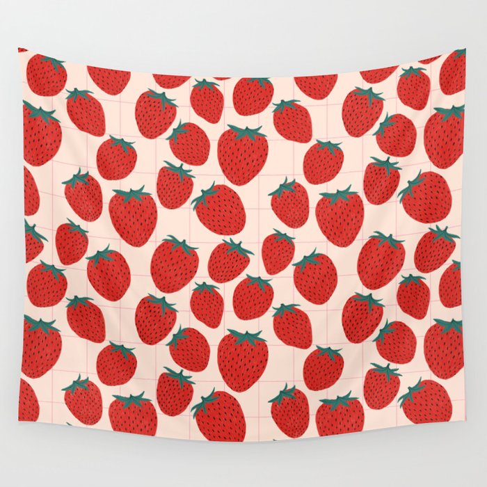 Red strawberries pattern Wall Tapestry Gallery Image 1