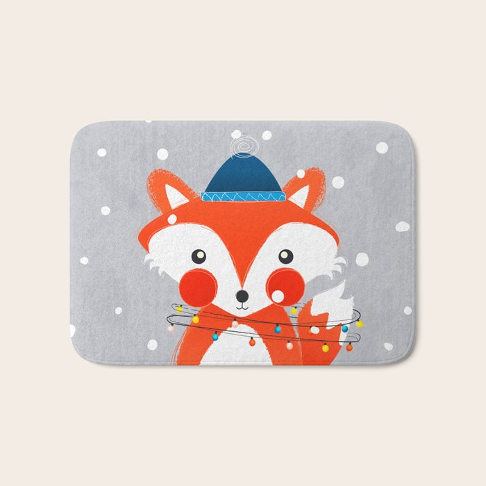 Christmas Fox with fairy lights Bath Mat Gallery Image 1