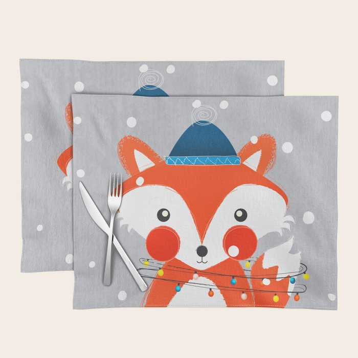 Christmas Fox with fairy lights Placemat Gallery Image 1