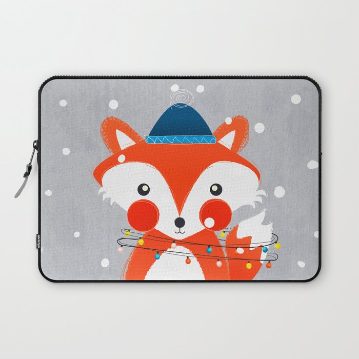 Christmas Fox with fairy lights Laptop Sleeve Gallery Image 1