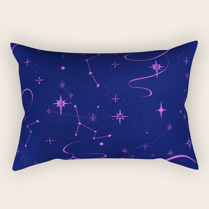 Pink and dark blue mystical starry night Rectangular Pillow Gallery Image 1