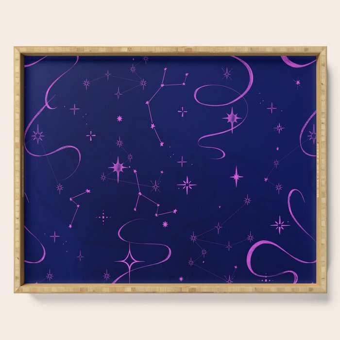 Pink and dark blue mystical starry night Serving Tray Gallery Image 1