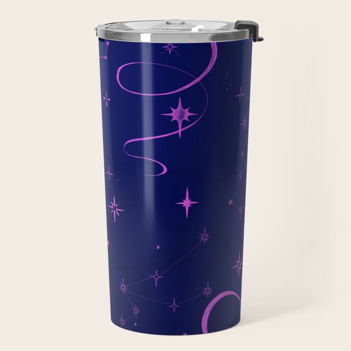 Pink and dark blue mystical starry night Travel Mug Gallery Image 2