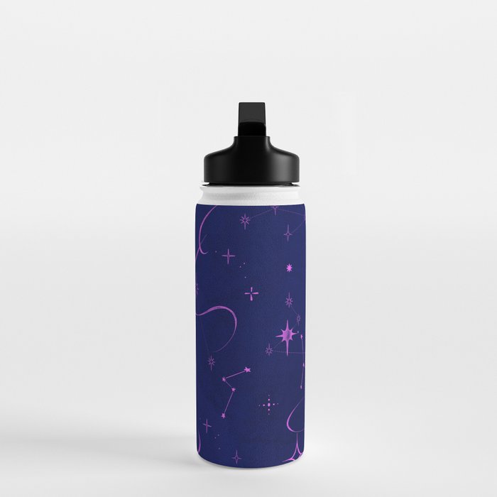 Pink and dark blue mystical starry night Water Bottle Gallery Image 3
