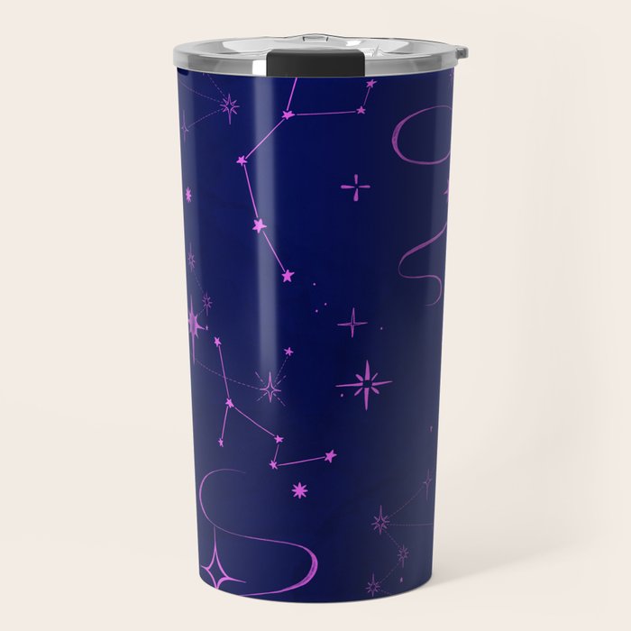 Pink and dark blue mystical starry night Travel Mug Gallery Image 1