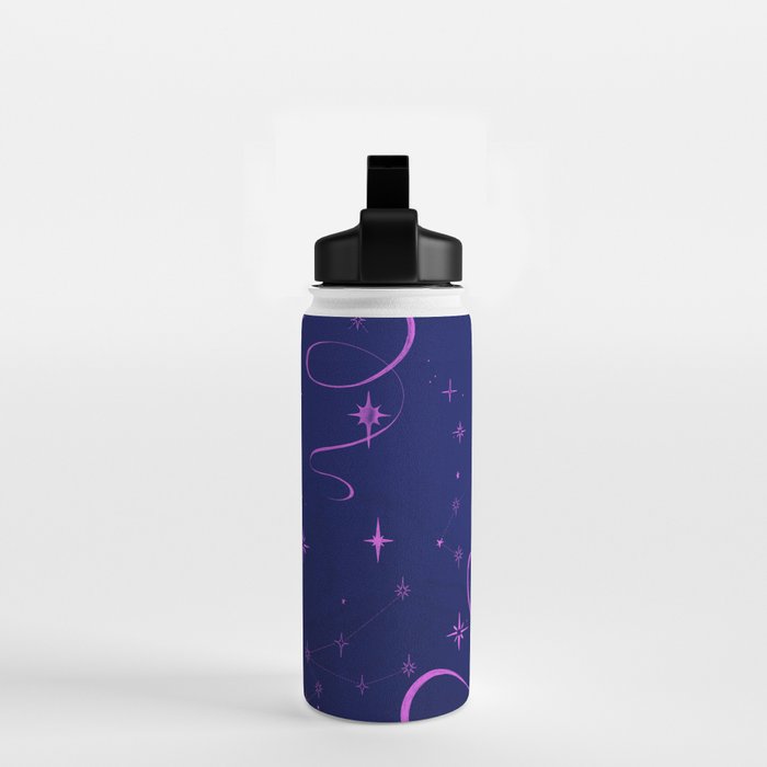 Pink and dark blue mystical starry night Water Bottle Gallery Image 2