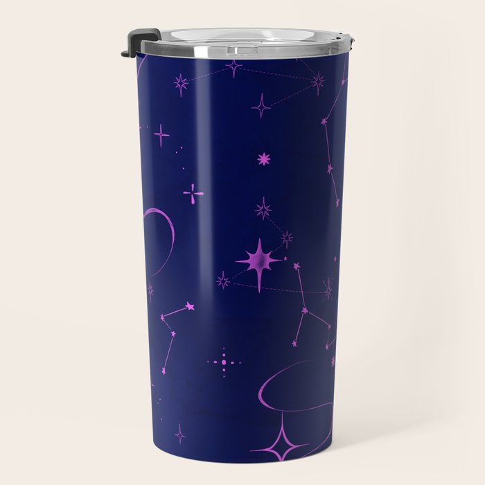 Pink and dark blue mystical starry night Travel Mug Gallery Image 3