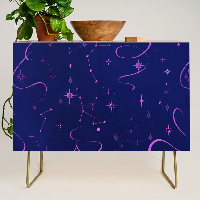 Pink and dark blue mystical starry night Credenza Gallery Image 1