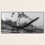Space Surfer - Black And White - Futuristic Surf Photo Art Print - Astronaut Riding a Wave Desk Mat Gallery Image 3