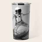 Space Surfer - Black And White - Futuristic Surf Photo Art Print - Astronaut Riding a Wave Travel Mug Gallery Image 1