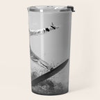 Space Surfer - Black And White - Futuristic Surf Photo Art Print - Astronaut Riding a Wave Travel Mug Gallery Image 2