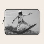 Space Surfer - Black And White - Futuristic Surf Photo Art Print - Astronaut Riding a Wave Laptop Sleeve Gallery Image 1