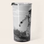 Space Surfer - Black And White - Futuristic Surf Photo Art Print - Astronaut Riding a Wave Travel Mug Gallery Image 3