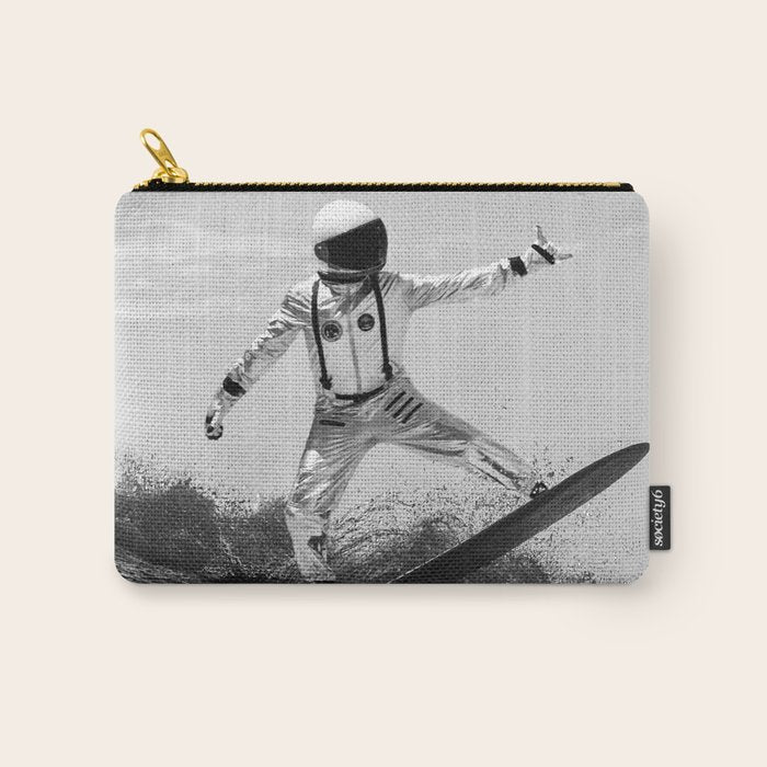Space Surfer - Black And White - Futuristic Surf Photo Art Print - Astronaut Riding a Wave Carry All Pouch Gallery Image 1