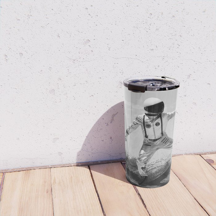 Space Surfer - Black And White - Futuristic Surf Photo Art Print - Astronaut Riding a Wave Travel Mug Gallery Image 4