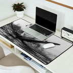 Space Surfer - Black And White - Futuristic Surf Photo Art Print - Astronaut Riding a Wave Desk Mat Gallery Image 2
