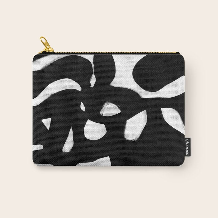 Maze Black & White Minimalist Abstract Mid century Ink Art Dark Brush Strokes Carry All Pouch Gallery Image 1