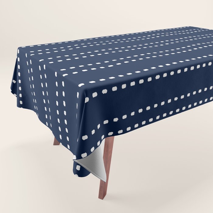 Zoe Painted Dot Striped Pattern in Nautical Navy Blue and White Tablecloth Gallery Image 1