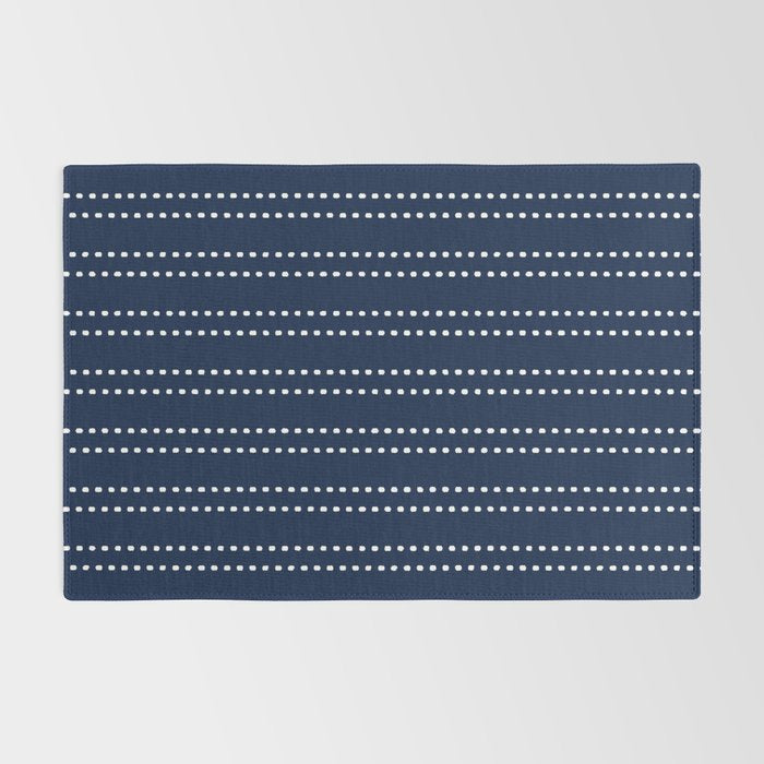 Zoe Painted Dot Striped Pattern in Nautical Navy Blue and White Rug Gallery Image 2