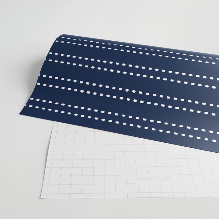 Zoe Painted Dot Striped Pattern in Nautical Navy Blue and White Wrapping Paper Gallery Image 2