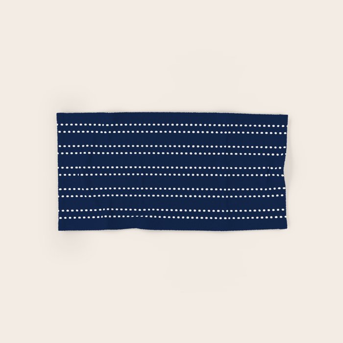 Zoe Painted Dot Striped Pattern in Nautical Navy Blue and White Bath Towel Gallery Image 1