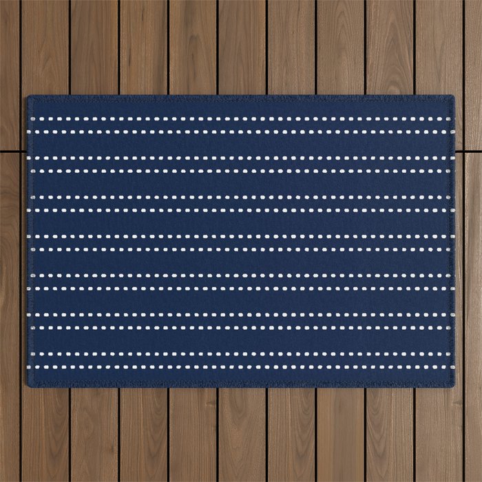 Zoe Painted Dot Striped Pattern in Nautical Navy Blue and White Outdoor Rug Gallery Image 1