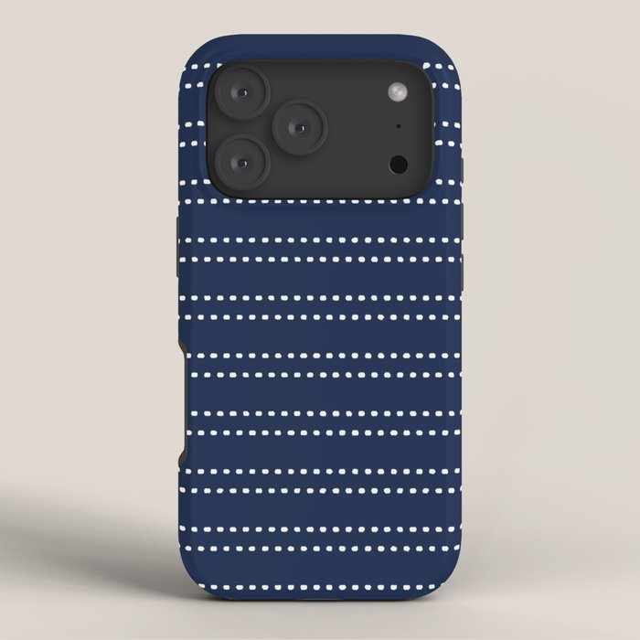 Zoe Painted Dot Striped Pattern in Nautical Navy Blue and White iPhone Case Gallery Image 3