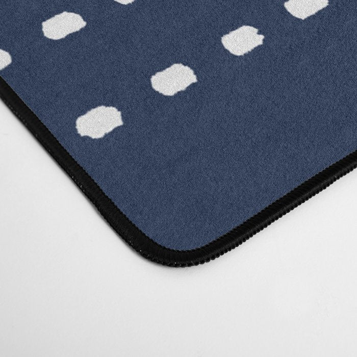 Zoe Painted Dot Striped Pattern in Nautical Navy Blue and White Desk Mat Gallery Image 4