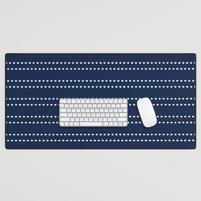 Zoe Painted Dot Striped Pattern in Nautical Navy Blue and White Desk Mat Gallery Image 1