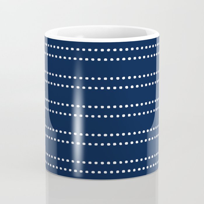 Zoe Painted Dot Striped Pattern in Nautical Navy Blue and White Coffee Mug Gallery Image 4