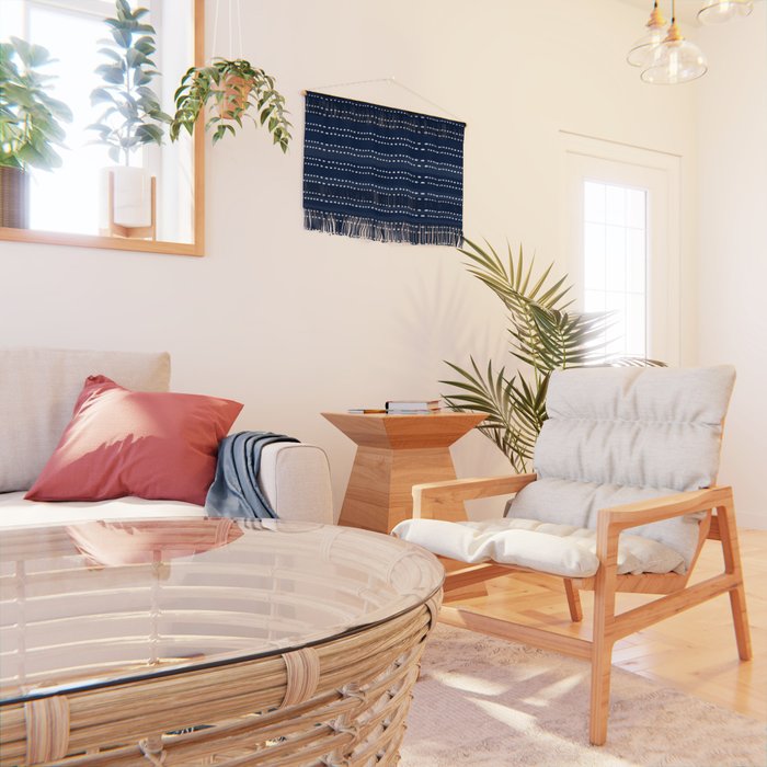 Zoe Painted Dot Striped Pattern in Nautical Navy Blue and White Wall Hanging Gallery Image 2