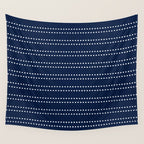 Zoe Painted Dot Striped Pattern in Nautical Navy Blue and White Wall Tapestry Gallery Image 4