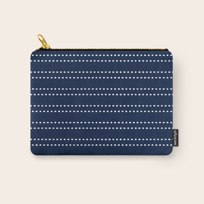 Zoe Painted Dot Striped Pattern in Nautical Navy Blue and White Carry All Pouch Gallery Image 1