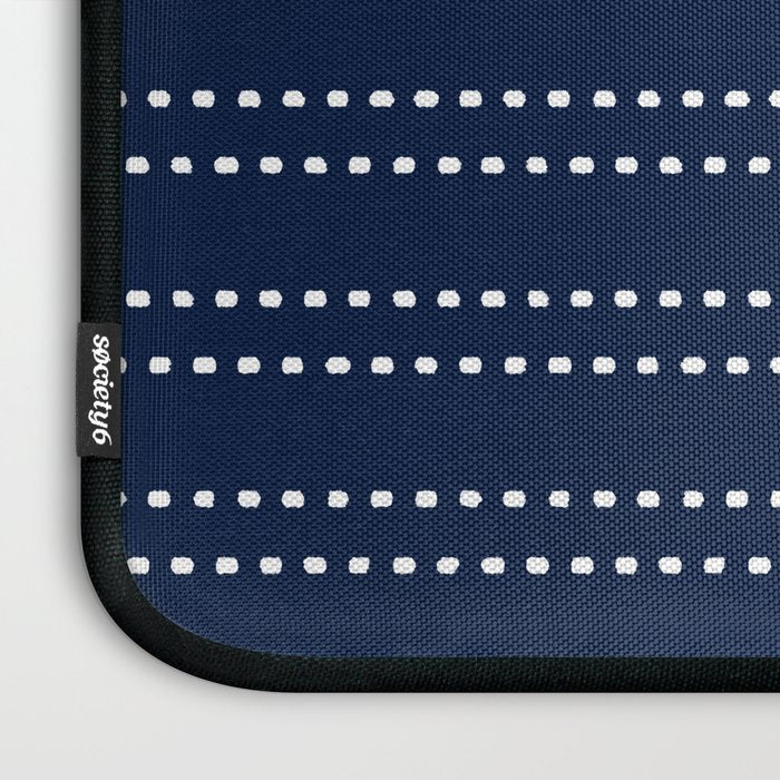 Zoe Painted Dot Striped Pattern in Nautical Navy Blue and White Laptop Sleeve Gallery Image 3