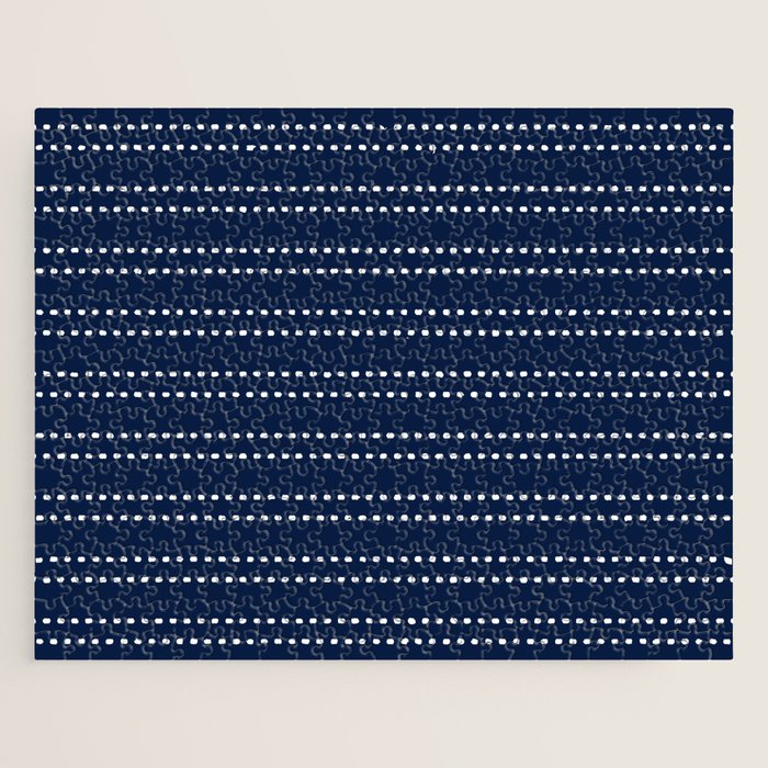 Zoe Painted Dot Striped Pattern in Nautical Navy Blue and White Jigsaw Puzzle Gallery Image 1