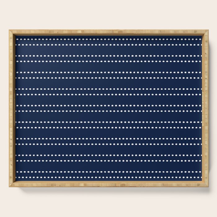 Zoe Painted Dot Striped Pattern in Nautical Navy Blue and White Serving Tray Gallery Image 1