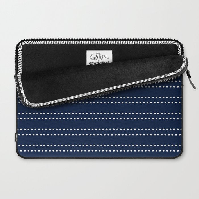 Zoe Painted Dot Striped Pattern in Nautical Navy Blue and White Laptop Sleeve Gallery Image 2