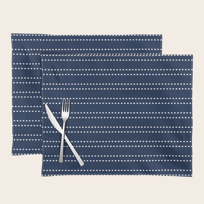 Zoe Painted Dot Striped Pattern in Nautical Navy Blue and White Placemat Gallery Image 1