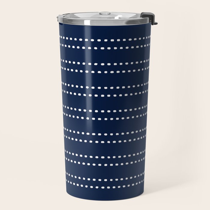 Zoe Painted Dot Striped Pattern in Nautical Navy Blue and White Travel Mug Gallery Image 2