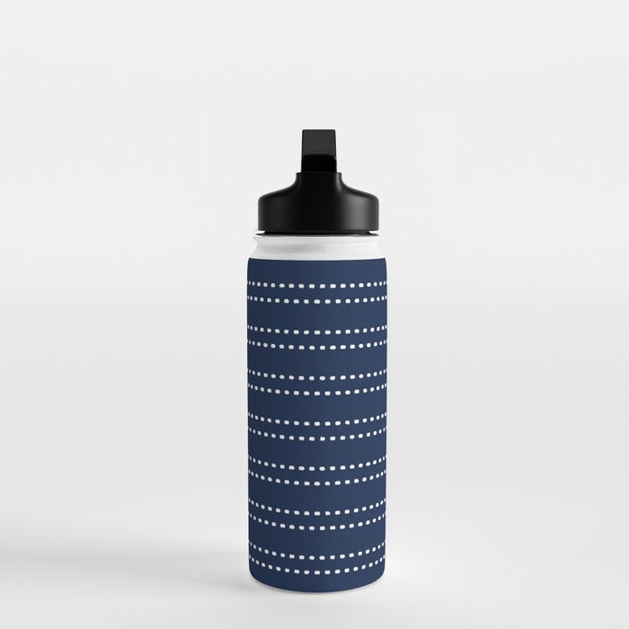 Zoe Painted Dot Striped Pattern in Nautical Navy Blue and White Water Bottle Gallery Image 3