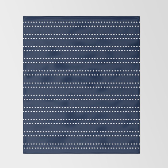 Zoe Painted Dot Striped Pattern in Nautical Navy Blue and White Throw Blanket Gallery Image 2