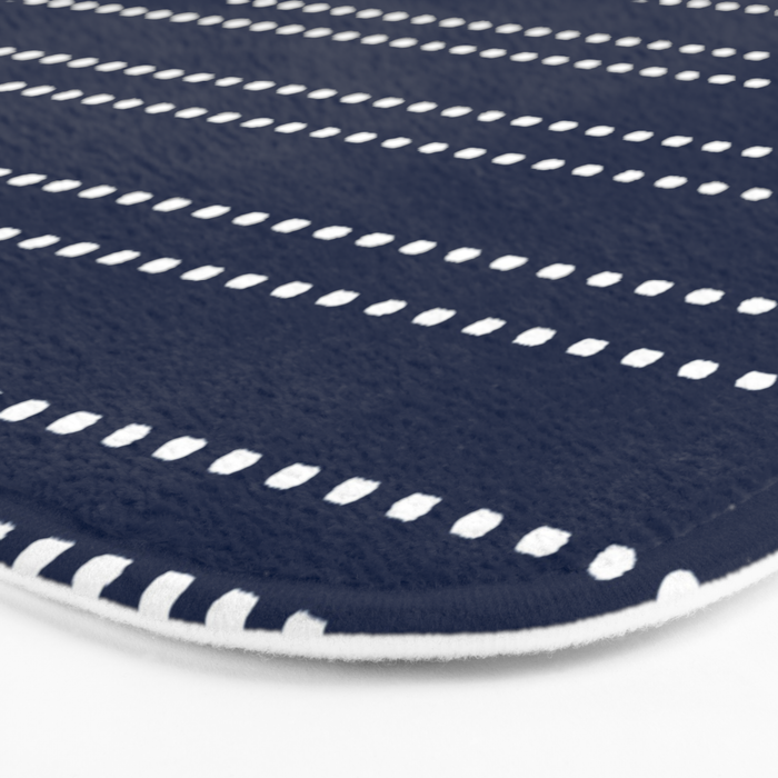Zoe Painted Dot Striped Pattern in Nautical Navy Blue and White Bath Mat Gallery Image 3