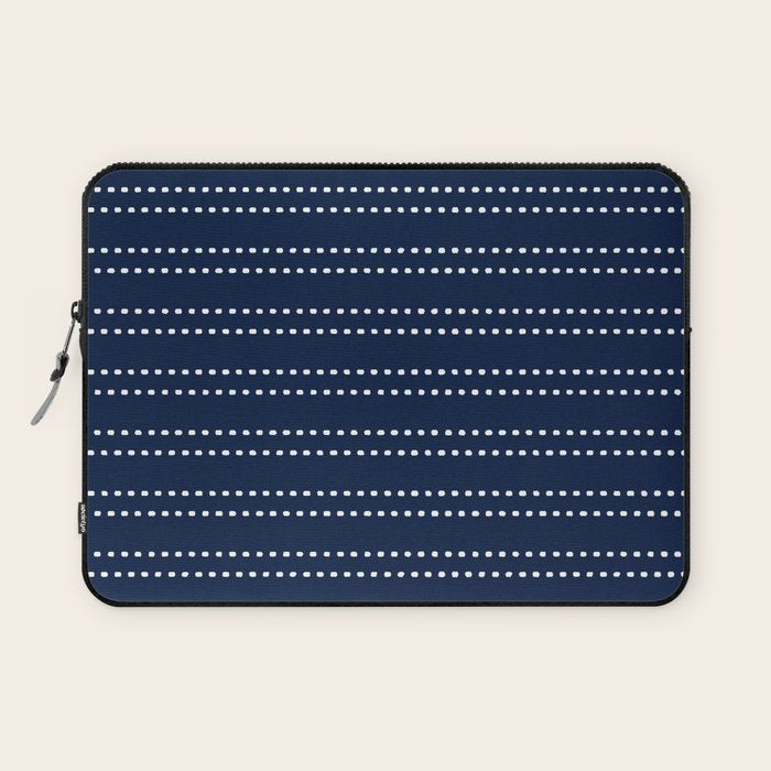 Zoe Painted Dot Striped Pattern in Nautical Navy Blue and White Laptop Sleeve Gallery Image 1