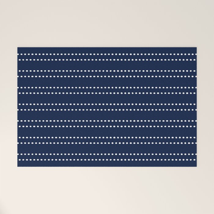 Zoe Painted Dot Striped Pattern in Nautical Navy Blue and White Welcome Mat Gallery Image 1