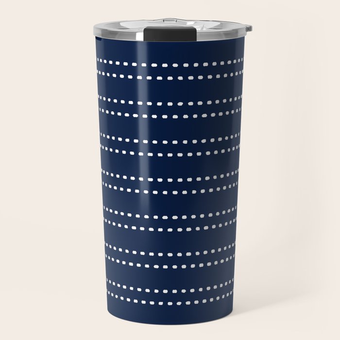Zoe Painted Dot Striped Pattern in Nautical Navy Blue and White Travel Mug Gallery Image 1