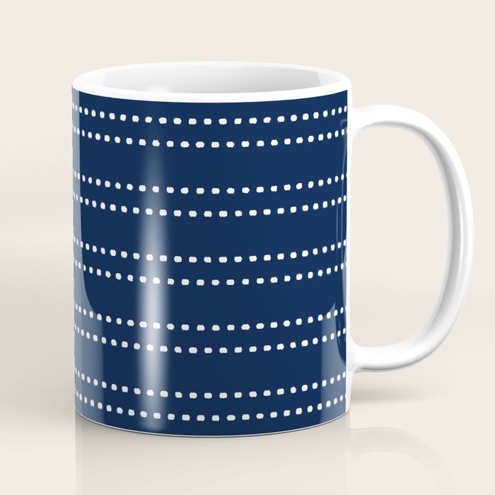Zoe Painted Dot Striped Pattern in Nautical Navy Blue and White Coffee Mug Gallery Image 1