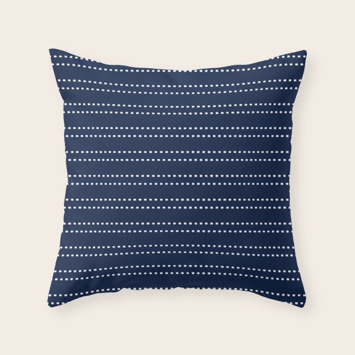 Zoe Painted Dot Striped Pattern in Nautical Navy Blue and White Throw Pillow Gallery Image 6