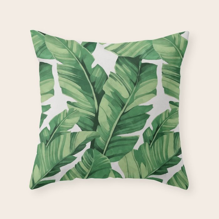 Tropical banana leaves Throw Pillow Gallery Image 6